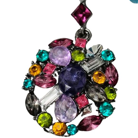 Dangling Crystal Bling Oval Statement Pierced Earrings Multi Color Rhinestone - Picture 1 of 5